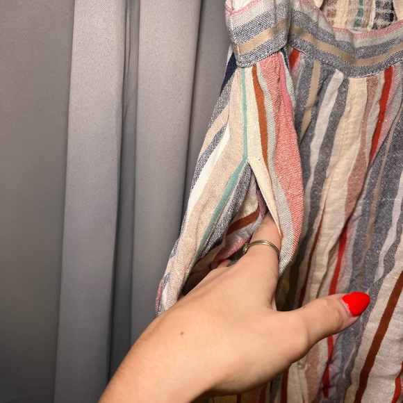 AEO Striped Linen Style Romper with Pockets & Cutout in Front - Picture 3 of 5